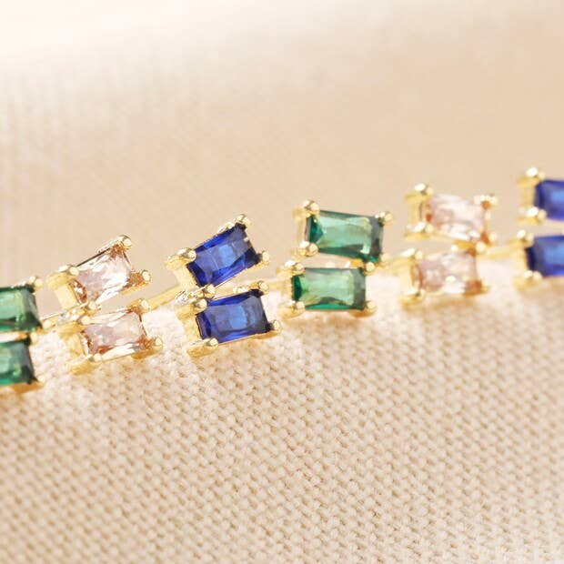 Lisa Angel - Emerald Green Stone Stud Earrings in Gold