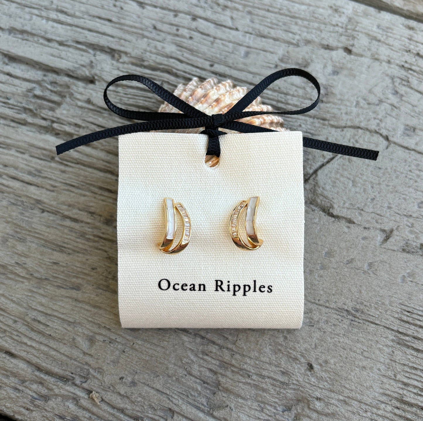 Ocean Ripples - 14ct Gold Plated Cubic Zirconia Crossover Earrings