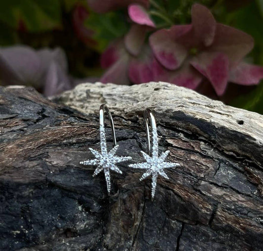 Ocean Ripples - Rhodium Plated Cubic Zirconia Star Earrings 