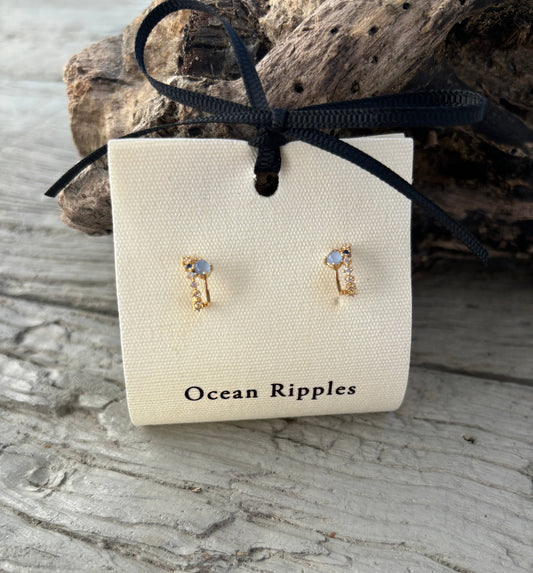 Ocean Ripples - 14ct Gold Plated Cats Eye Cubic Zirconia Stud Earrings