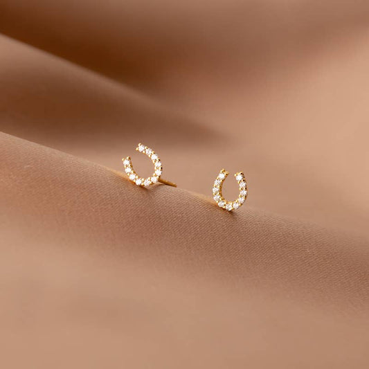 White Leaf - Cubic Zirconia Horseshoe Earring in Gold