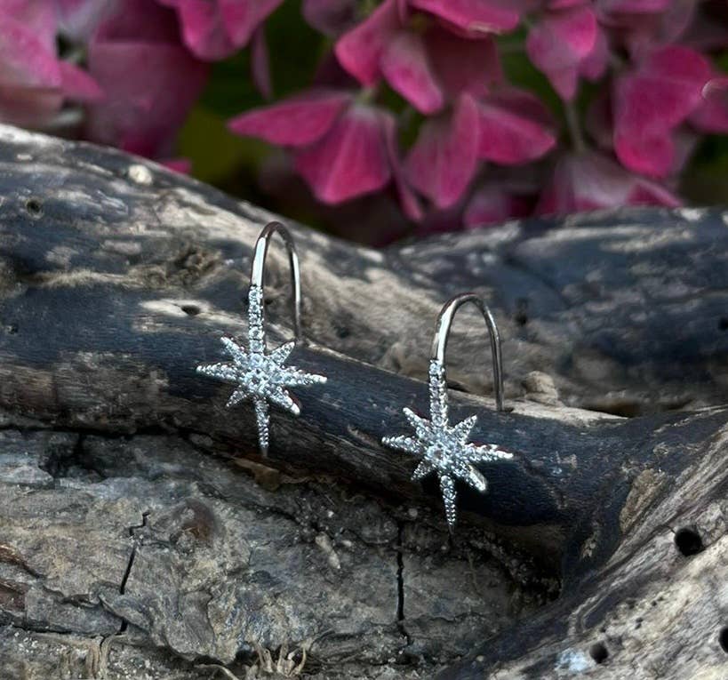 Ocean Ripples - Rhodium Plated Cubic Zirconia Star Earrings 