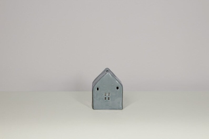 Rustic House glazed grey Tealight Holder