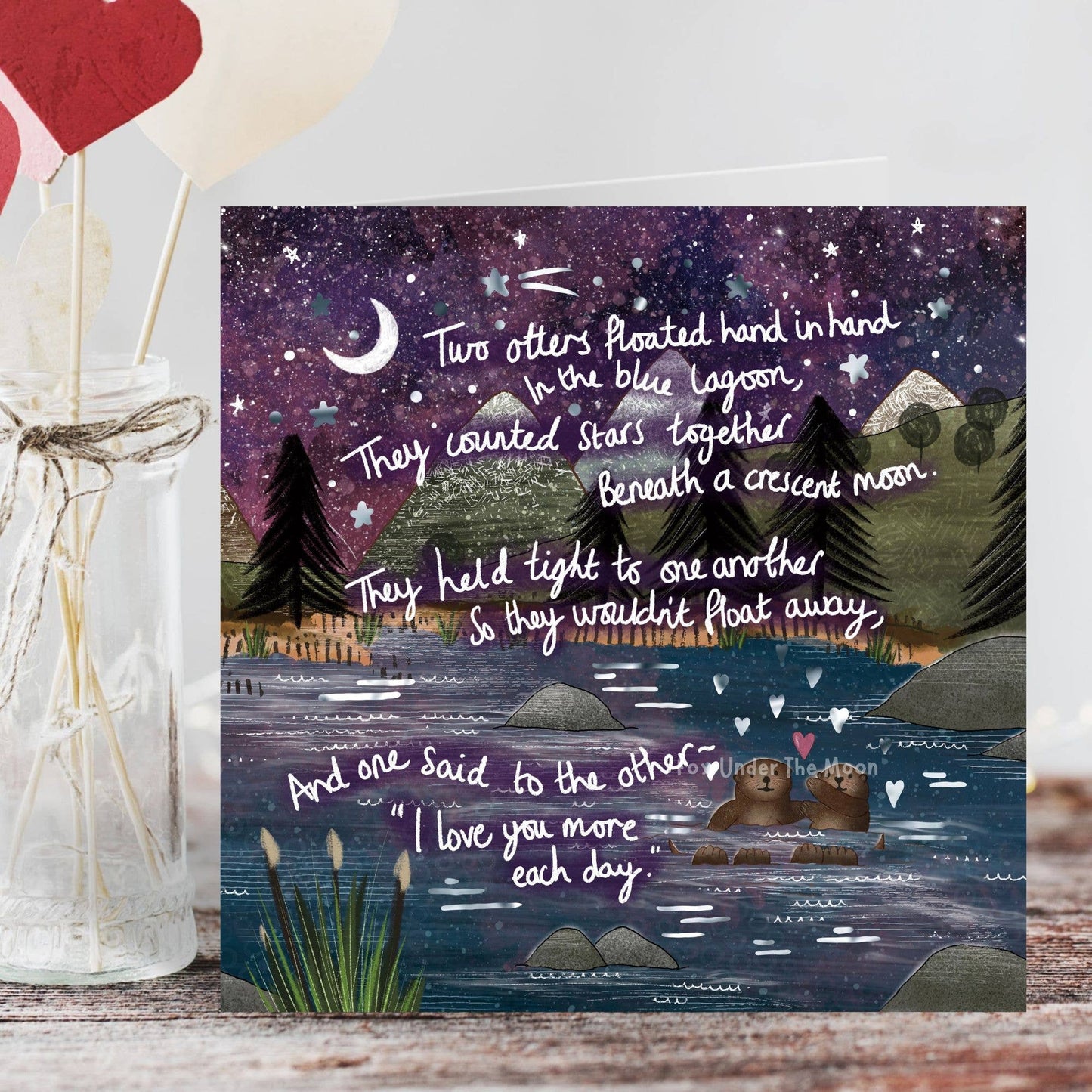 Fox Under The Moon - Foiled Greeting Card - 'Hand In Hand'