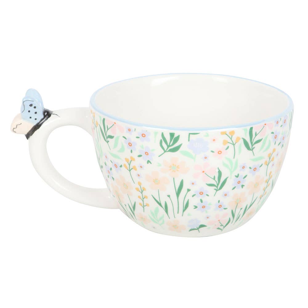 Hello Beautiful Ditsy Floral Print Mug with Butterfly -birthday gift, mothers day gift