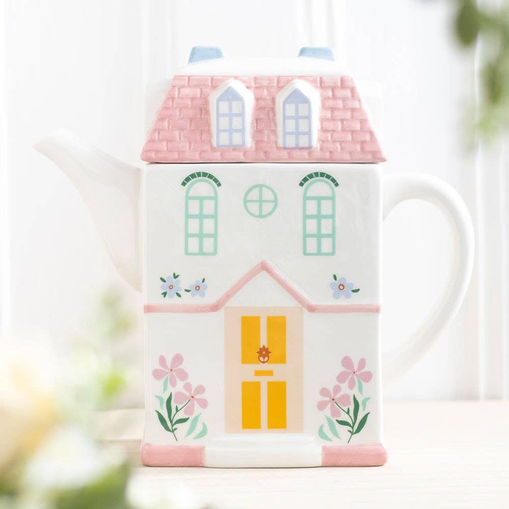 Pastel House Shaped Teapot -birthday gift, mothers day gift