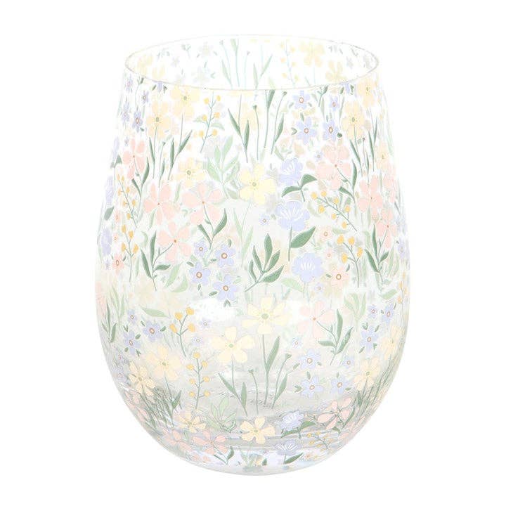 Ditsy Spring Floral Print Stemless Glass - birthday gift, mothers day gift