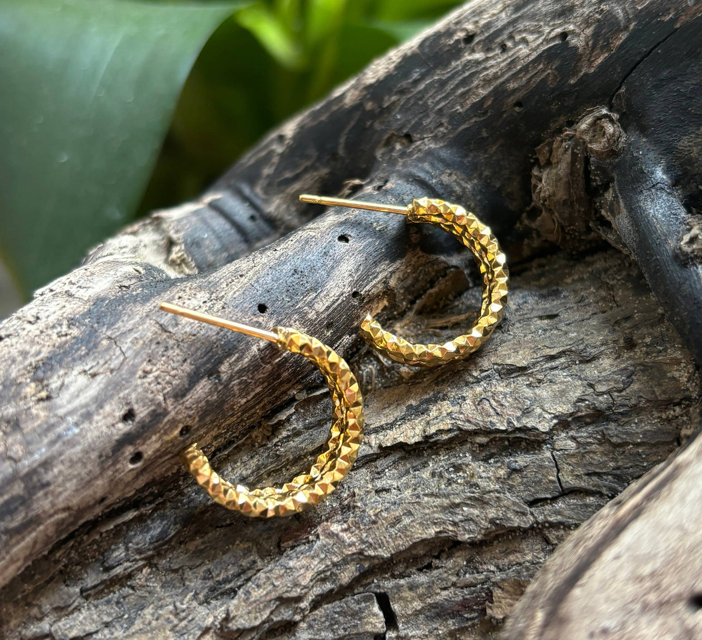 Ocean Ripples - 18ct Gold Plated Textured Hoop Earrings 