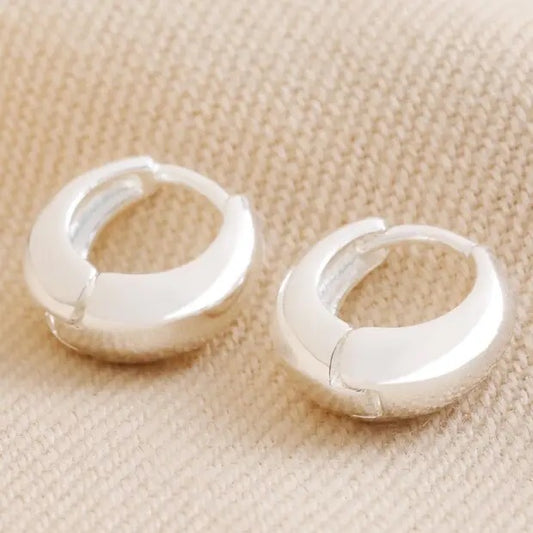 Wide Domed Huggie Hoop Earrings in Silver