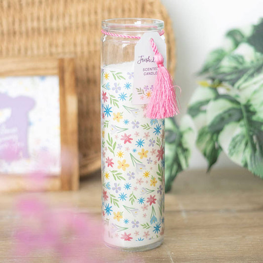 Spring Floral Print Fresh Linen Tube Candle -birthday gift, mothers day gift