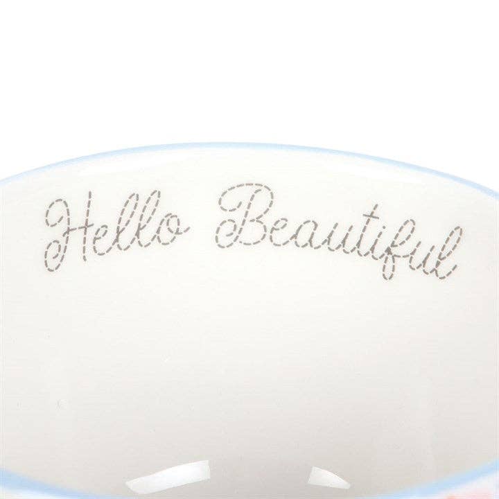 Hello Beautiful Ditsy Floral Print Mug with Butterfly -birthday gift, mothers day gift