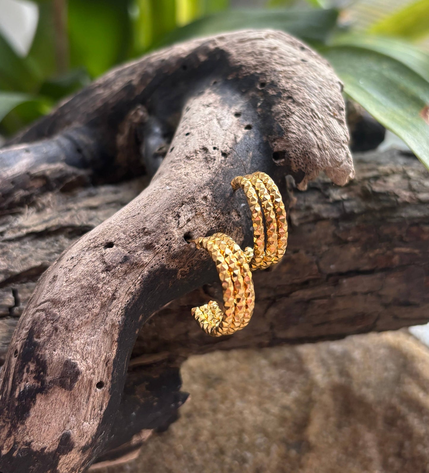 Ocean Ripples - 18ct Gold Plated Textured Hoop Earrings 