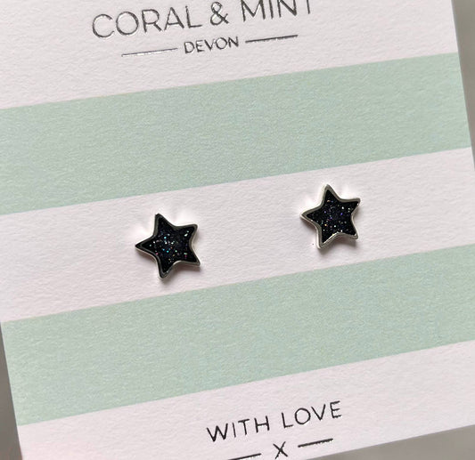 Coral and Mint - Black Star Studs