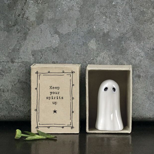 East Of India Porcelain Matchbox Ghost, Keep Your Spirits Up, Mini Ghost Gift