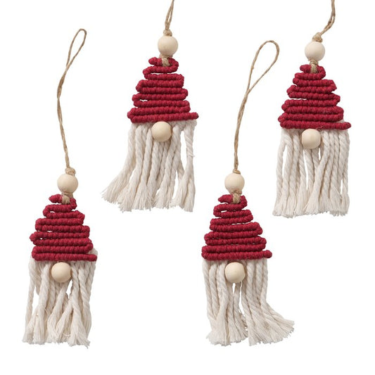 Set of 4 Macrame hanging Santa decoration