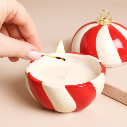 Pre order. Candy Cane Stripe Cinnamon Bauble Candle