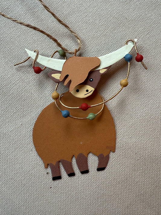 Scottish gift - Highland cow with christmas lights hanging decoration