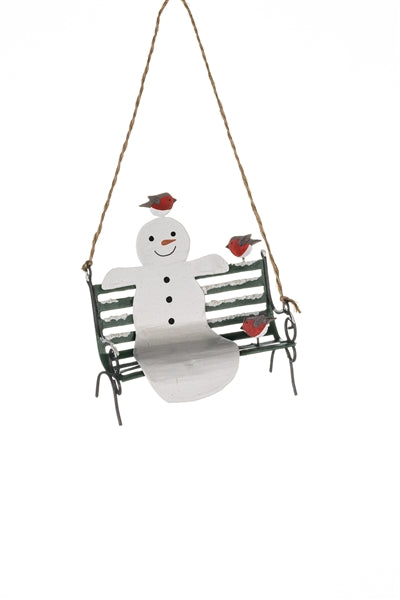 Snowman on Park Bench hanging decoration by Shoeless Joe