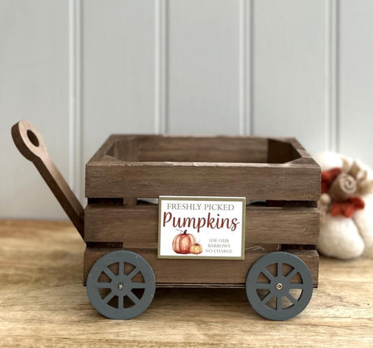 Wooden Pumpkin Cart Novelty Ornament