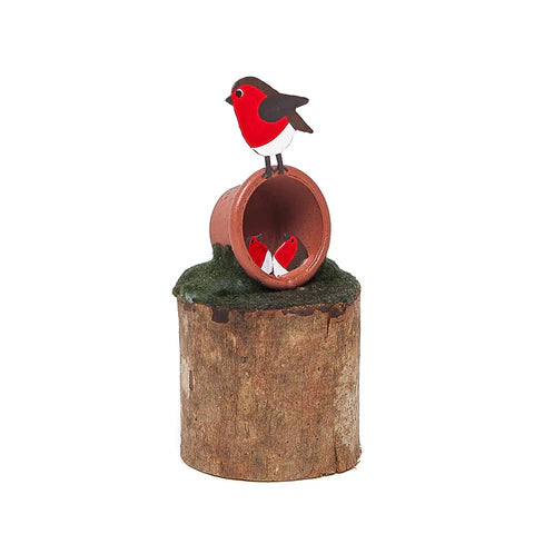 Shoeless Joe Robin Nesting in a Plant Pot