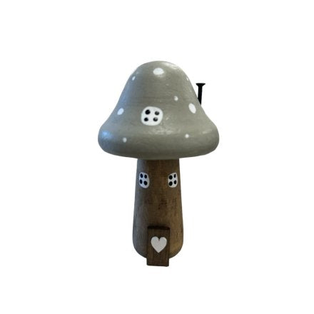 12.5cm Wooden Mushroom House in Grey