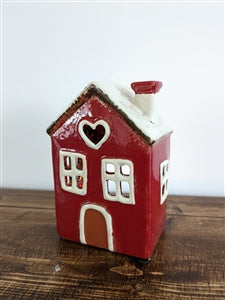 Red ceramic house tealight holder