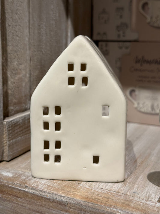 L. GLOW Home - Grey Ceramic House Shaped Tealight Holder, extra small