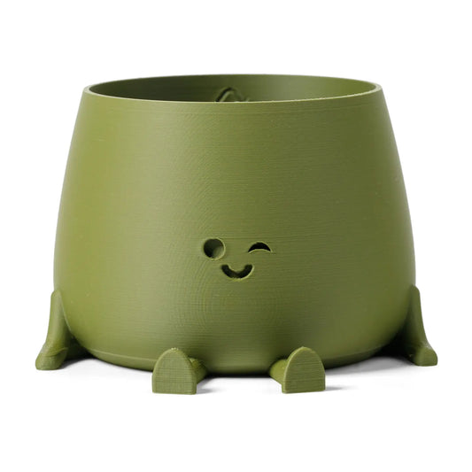 Sage green Happy pot planter with winky  face - 3D printed