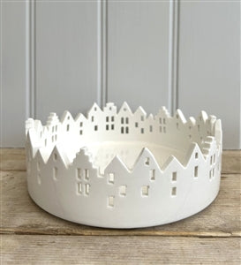 Large Ceramic House Scene Tray 21cm -   Grey