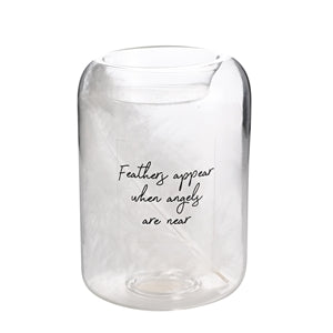 Glass Tealight Holder With Feather