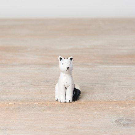 White ceramic Speckled Fox and Polar bear Ornament