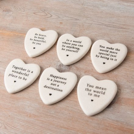 White Marble Slogan Hearts, 7cm