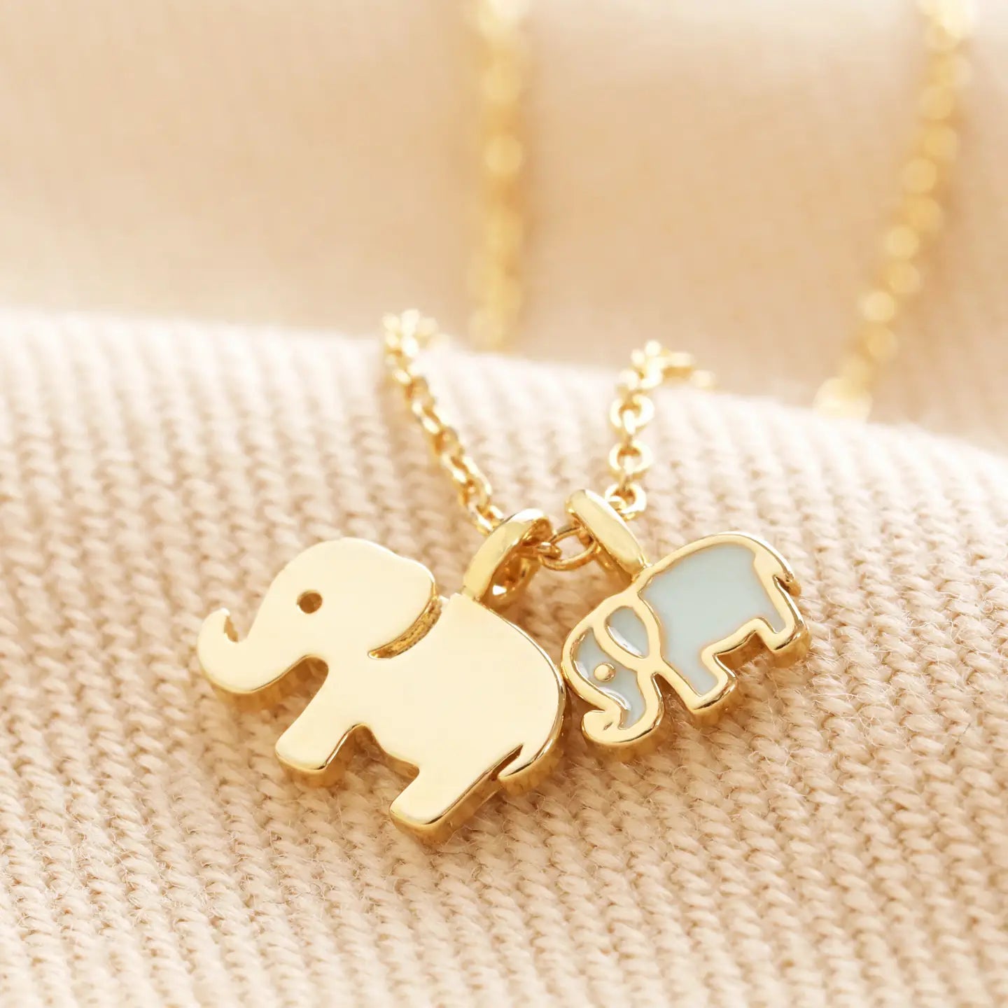 Mum Baby Elephant Charm Necklace in Gold