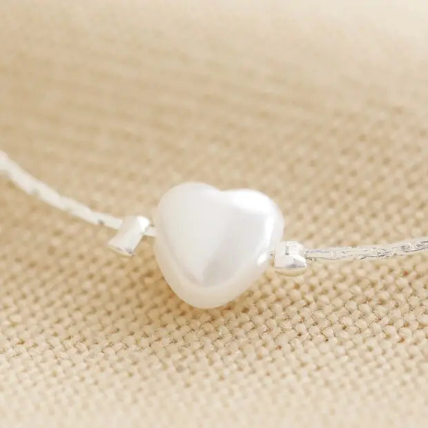 Pearl Heart Charm Bracelet in Silver