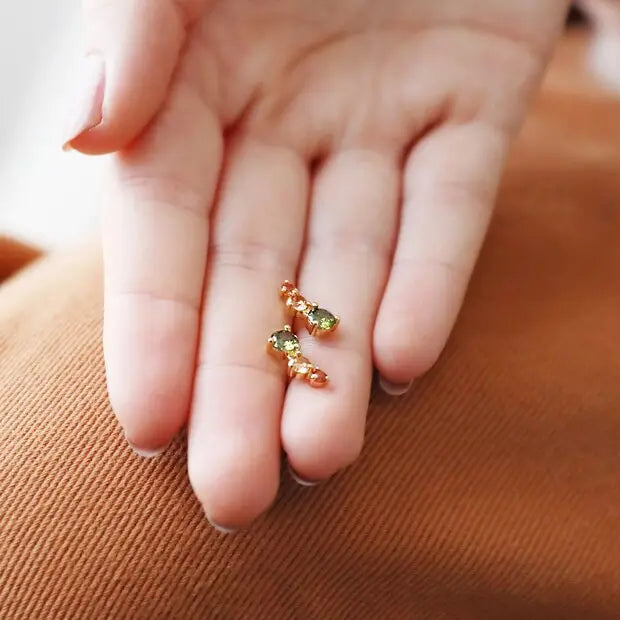 Triple Crystal Stud Earrings in Gold