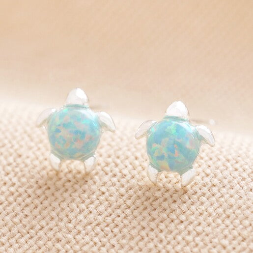 Green opal turtle earrings