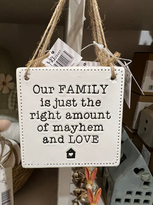 Mayhem and love porcelain hanging sign