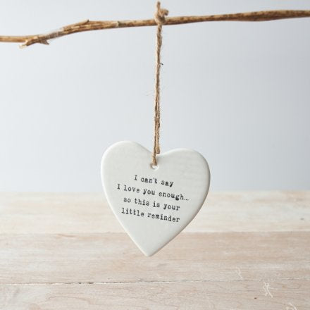 I Can't Say... Hanging Ceramic Heart Decoration 10cm