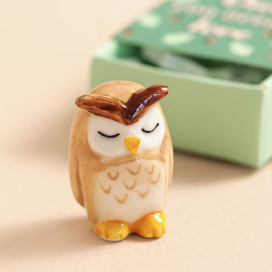 Tiny Matchbox Ceramic Owl Token