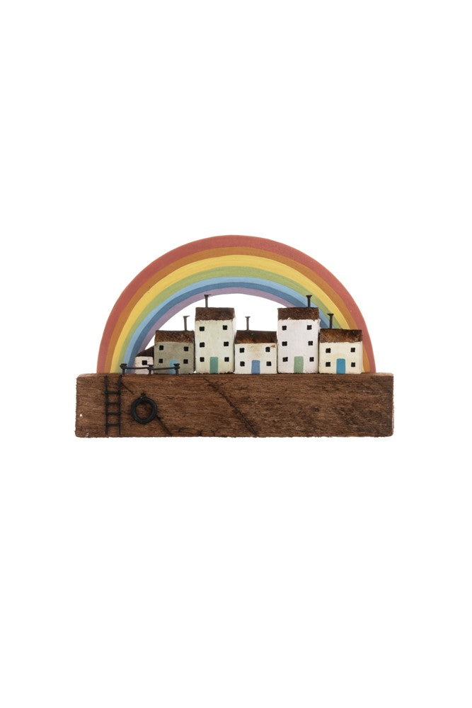 Shoeless Joe Seaside Town With Rainbow Metal and Wooden Decoration