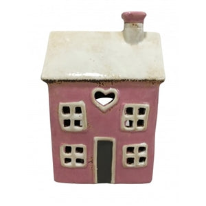 Pink ceramic cottage tea light holder