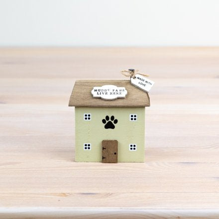 Muddy Paws Lives Here wooden house decoration.  Pet lover gift , 9cm