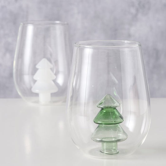 Christmas tree white or green glass tumbler