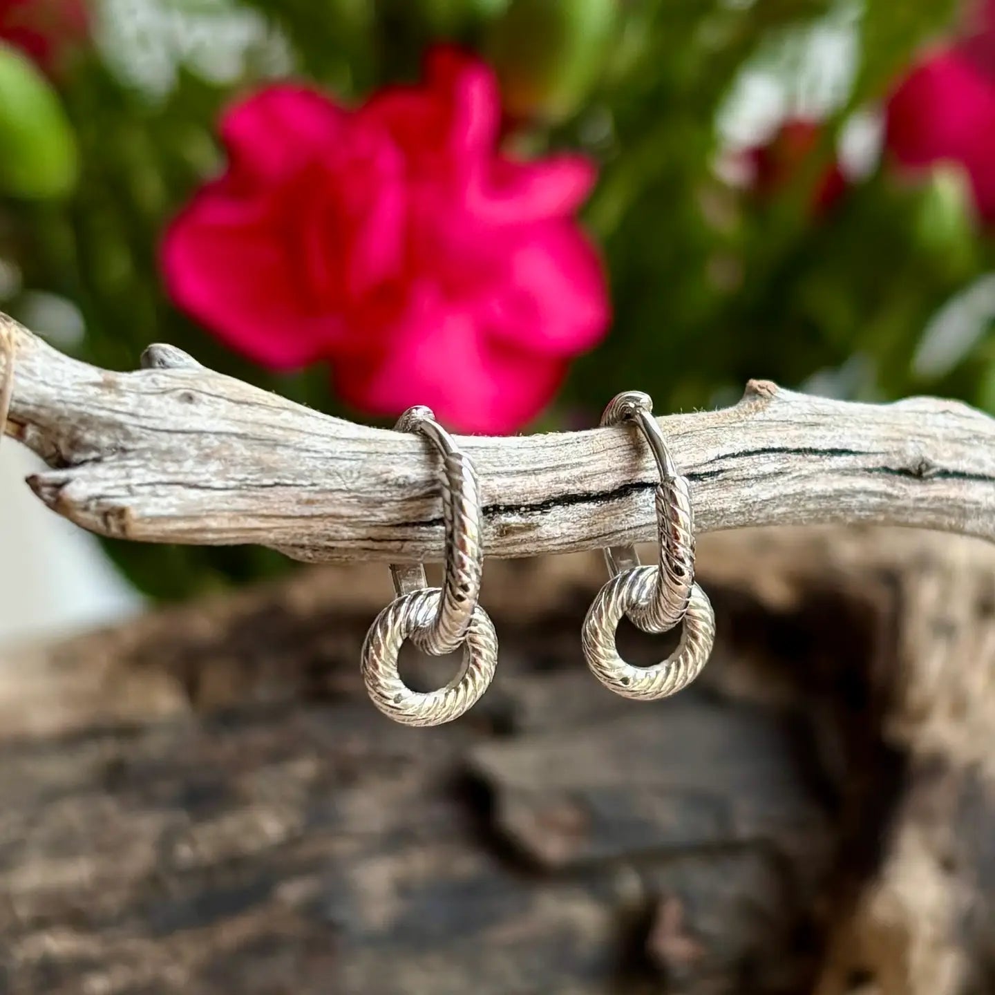 925 Sterling Silver Rope Texture Interlinked Hoops Earrings