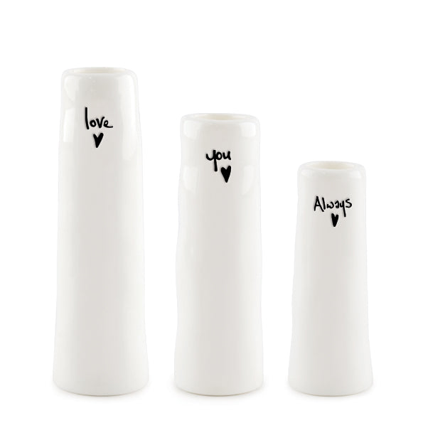 East of India trio of vases - boxed. Love you always