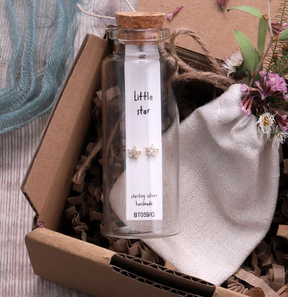 Message Bottle 'Little Star' Crystal Star Earrings