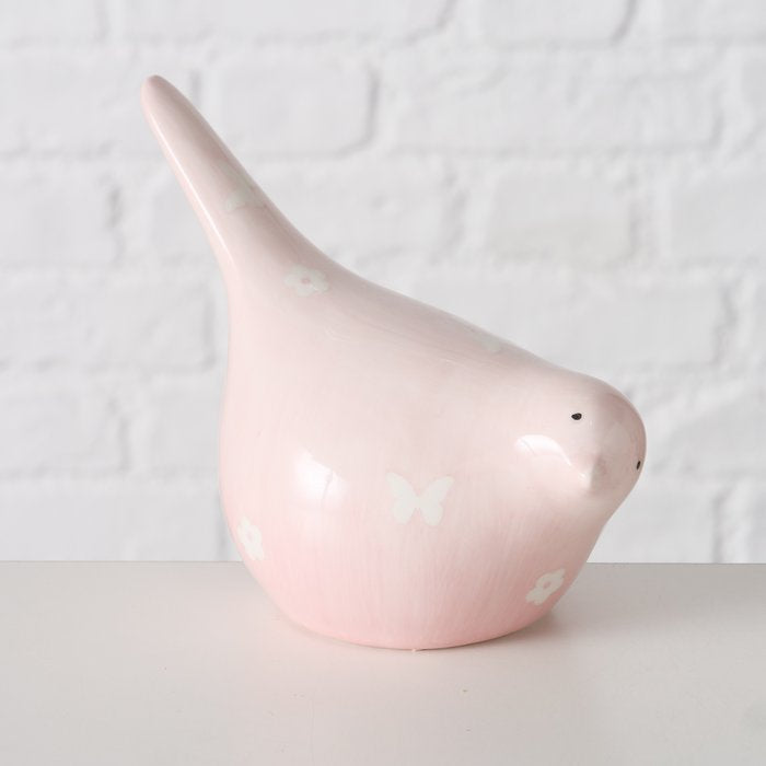 Soft pink glazed ceramic bird decoration