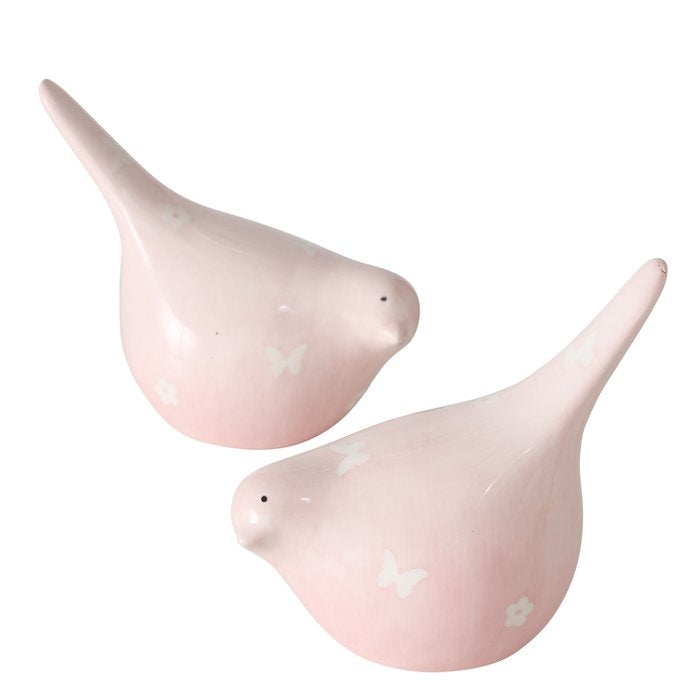 Soft pink glazed ceramic bird decoration