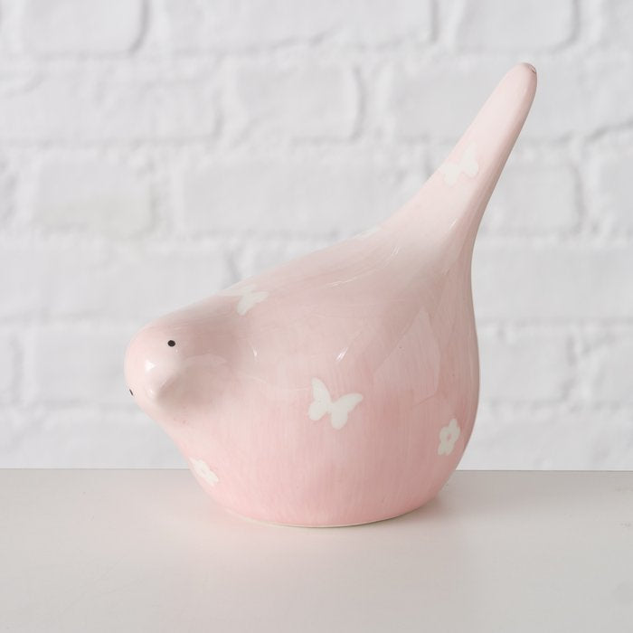 Soft pink glazed ceramic bird decoration