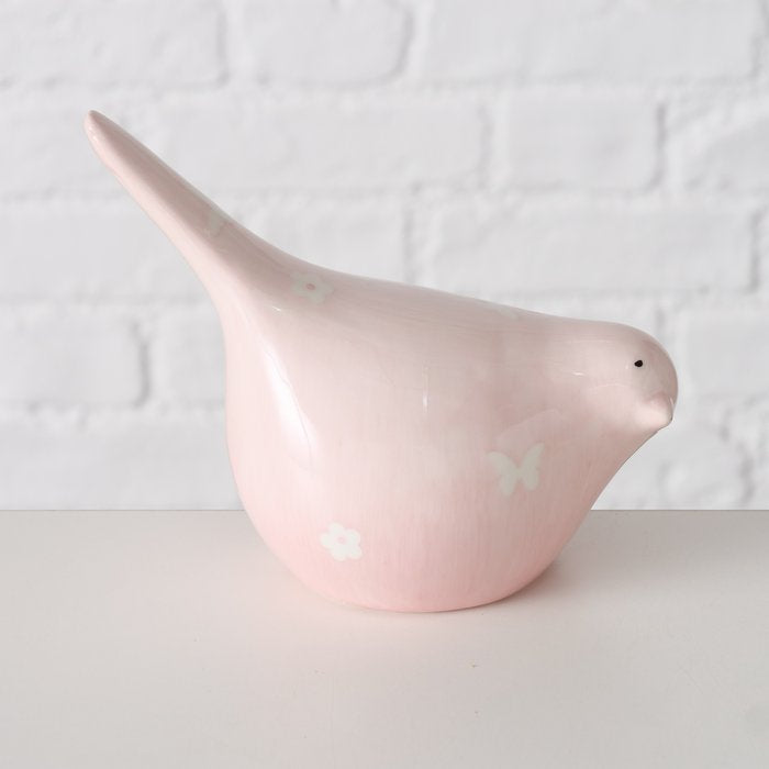 Soft pink glazed ceramic bird decoration